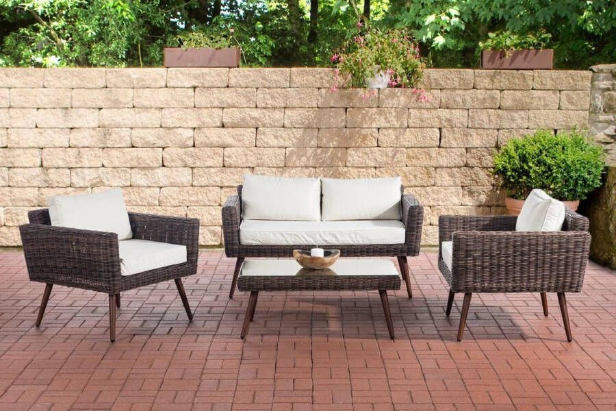 Clp Kiruna Loungeset 5 mm rond polyrattan bruin gemeleerd cremewit 45 cm (Dunkelbraun)