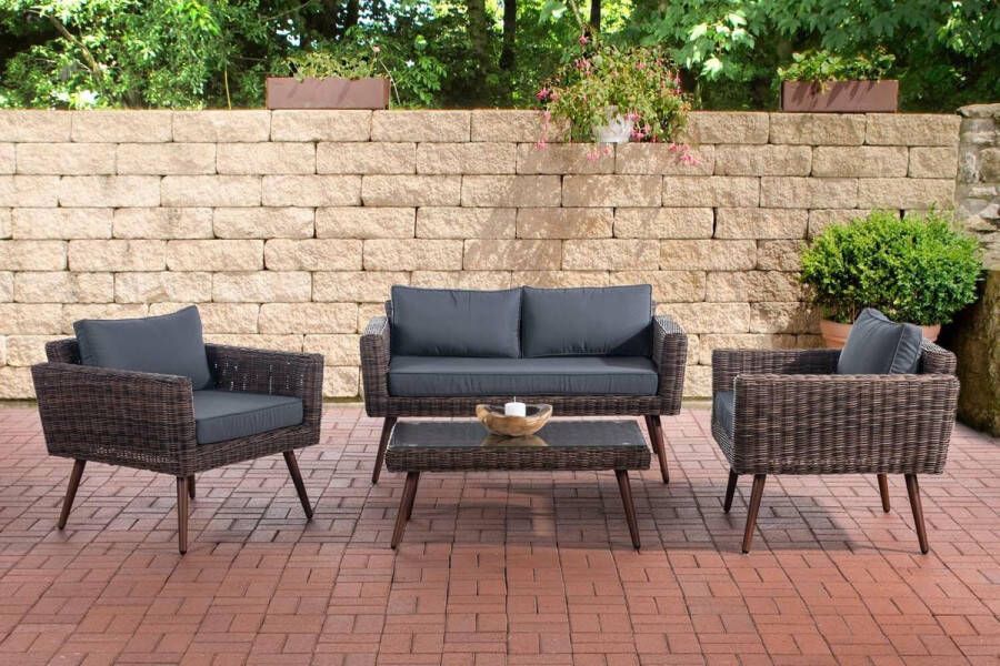 Clp Kiruna Loungeset 5 mm rond polyrattan bruin gemeleerd ijzergrijs 45 cm (Dunkelbraun)