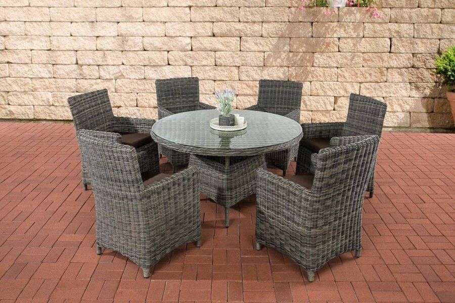 Clp Larino Ronde Tuinset 5mm Poly-rotan Grijs gemeleerd Kleur overtrek aardsbruin