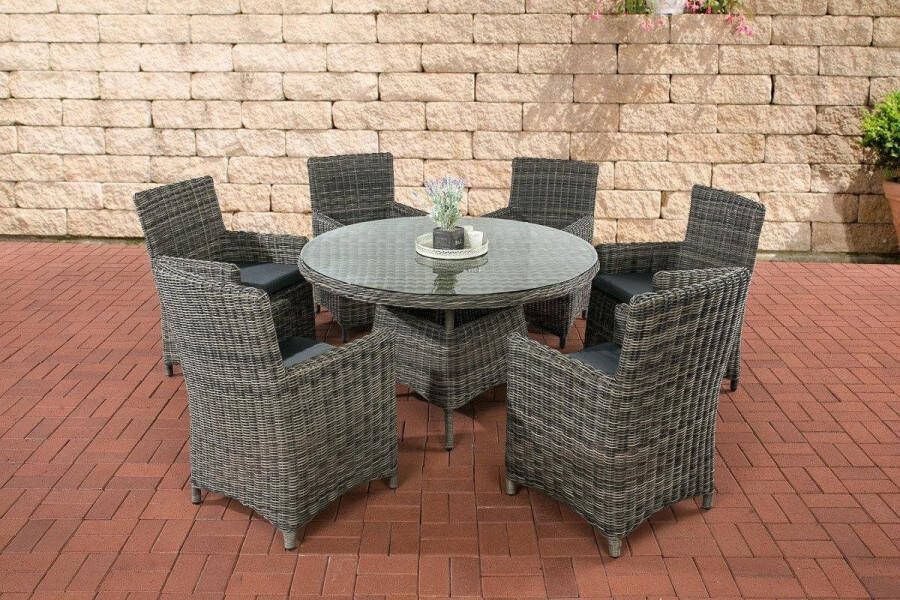 Clp Larino Ronde Tuinset 5mm Poly-rotan Grijs gemeleerd Kleur overtrek ijzerachtig grijs