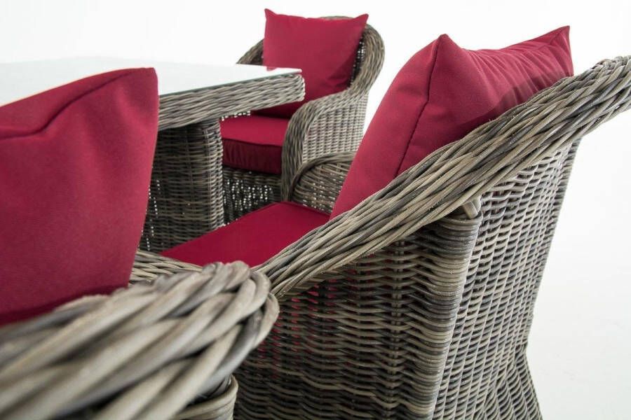 Clp Lavello Dining Tuinset 5mm Poly-rotan grauwgemeleerd kleur hoes : robijnrood