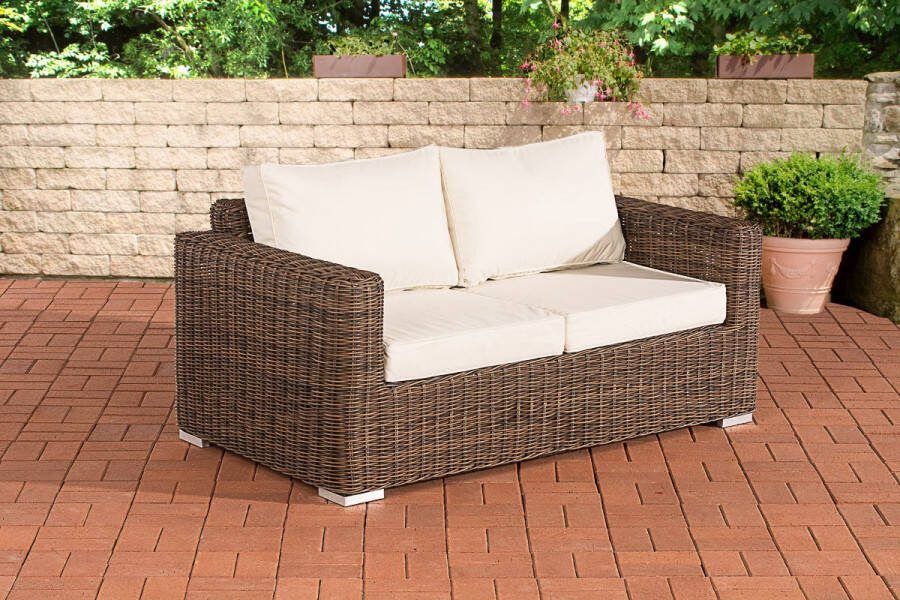 Clp Madeir 2-zitsbank Tuinbank 5mm Polyrotan bruin gemeleerd gebroken wit
