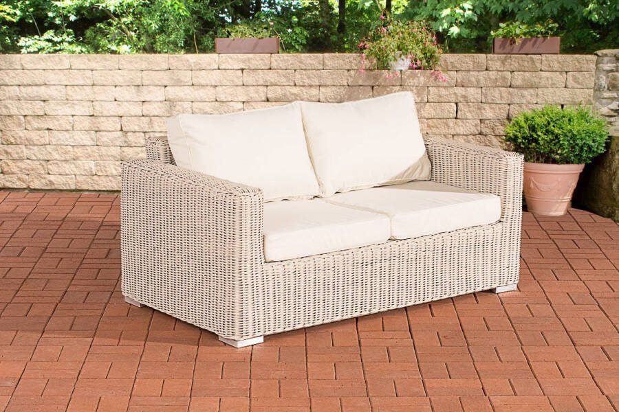 Clp Madeir 2-zitsbank Tuinbank 5mm Polyrotan parelwit gebroken wit