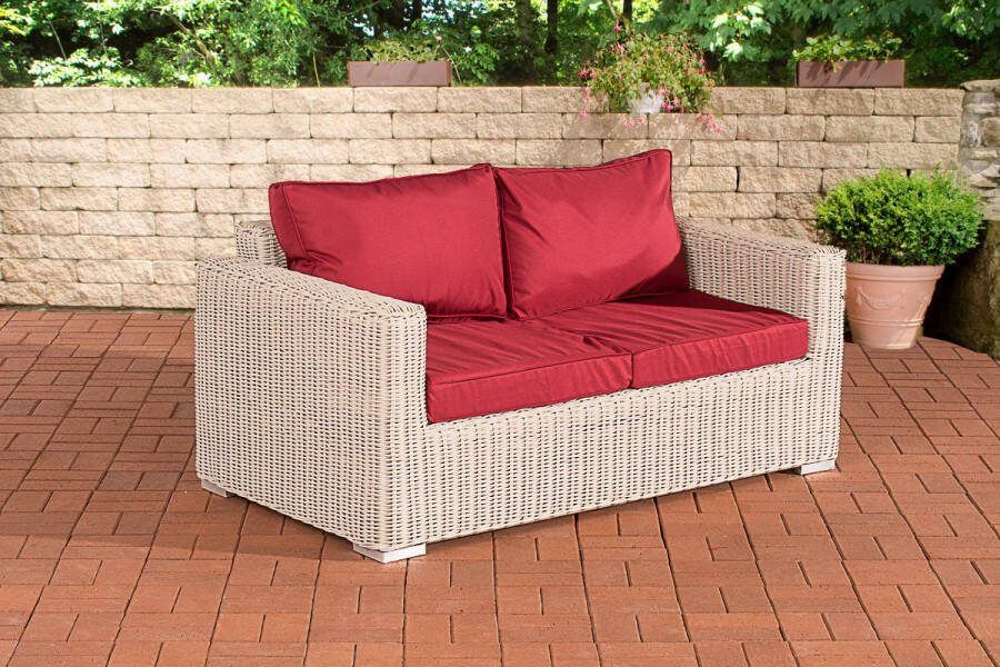 Clp Madeira 2-zitsbank Tuinbank 5mm Polyrotan parelwit robijnrood