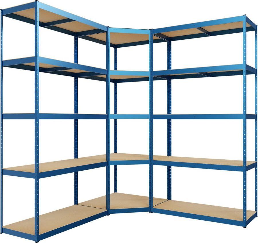 Clp Magazijnstelling 3-delig systeem 2x rekkensysteem 1x hoekrek Stellingkast metaal Opbergrek Magazijnrek blauw