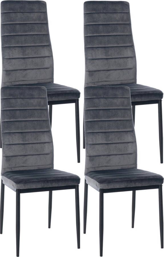 Clp Mayfair Set van 4 eetkamerstoelen Zonder armleuning Fauteuil Metalen onderstel grijs Fluweel