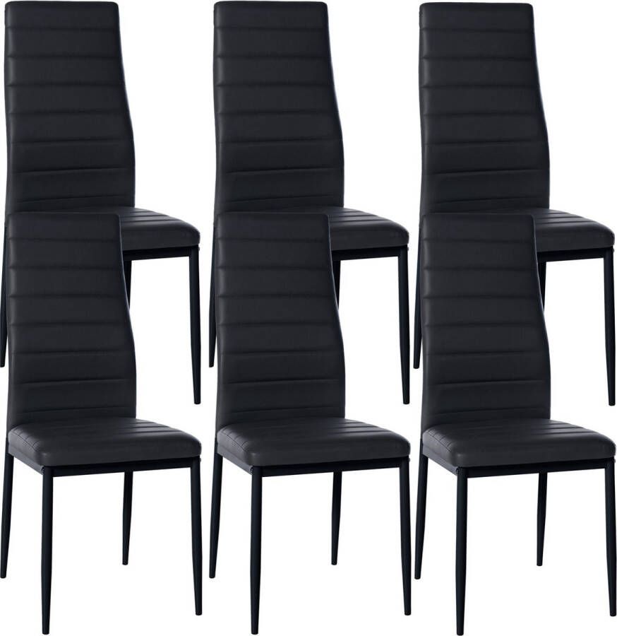 Clp Mayfair Set van 6 eetkamerstoelen Zonder armleuning Fauteuil Metalen onderstel zwart Kunstleer