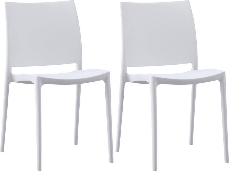 Clp Meton Set van 2 Tuinstoelen Stapelbaar Onderhoudsvriendelijk Weerbestendig Kunststof wit