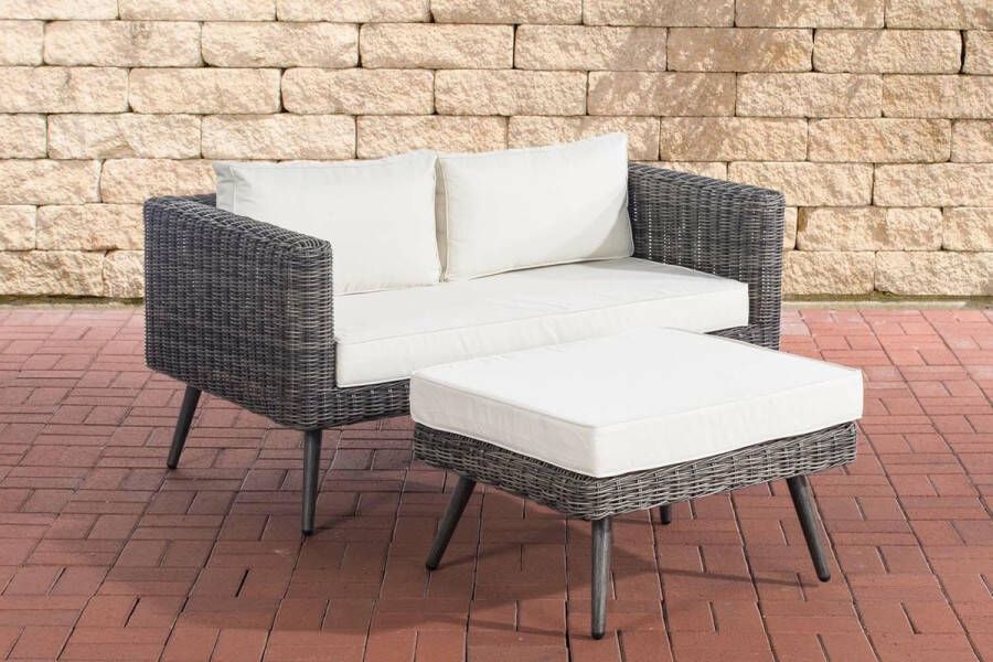 Clp Molde 2-zitsbank met voetenbank Grijs gemeleerd 5 mm rond polyrattan cremewit 45 cm (Dunkelgrau)