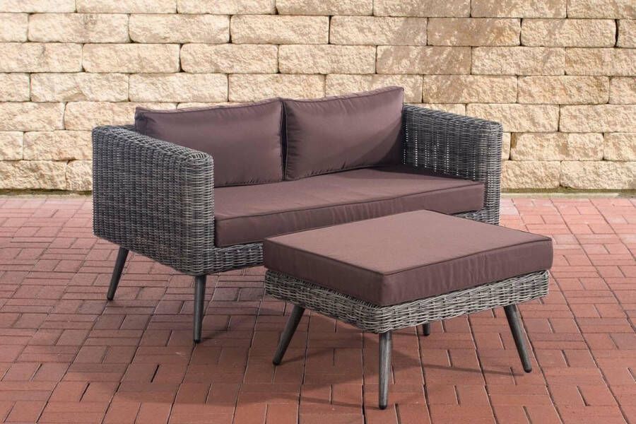 Clp Molde 2-zitsbank met voetenbank Grijs gemeleerd 5 mm rond polyrattan terrabruin 45 cm (Dunkelgrau)