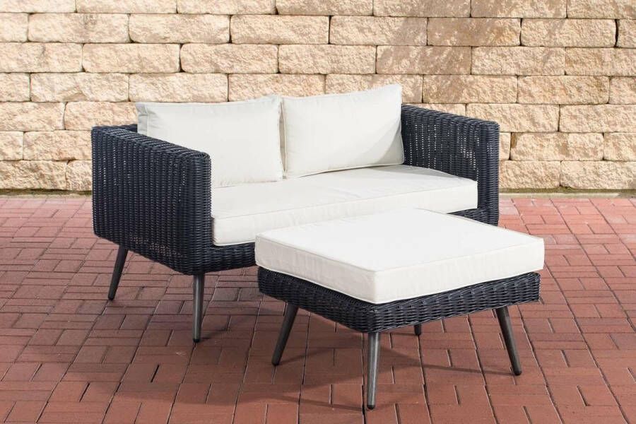 Clp Molde 2-zitsbank met voetenbank zwart 5 mm rond polyrattan cremewit 45 cm (Dunkelgrau)