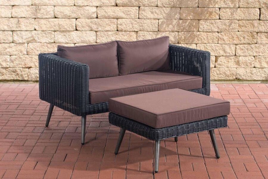 Clp Molde 2-zitsbank met voetenbank zwart 5 mm rond polyrattan terrabruin 45 cm (Dunkelgrau)