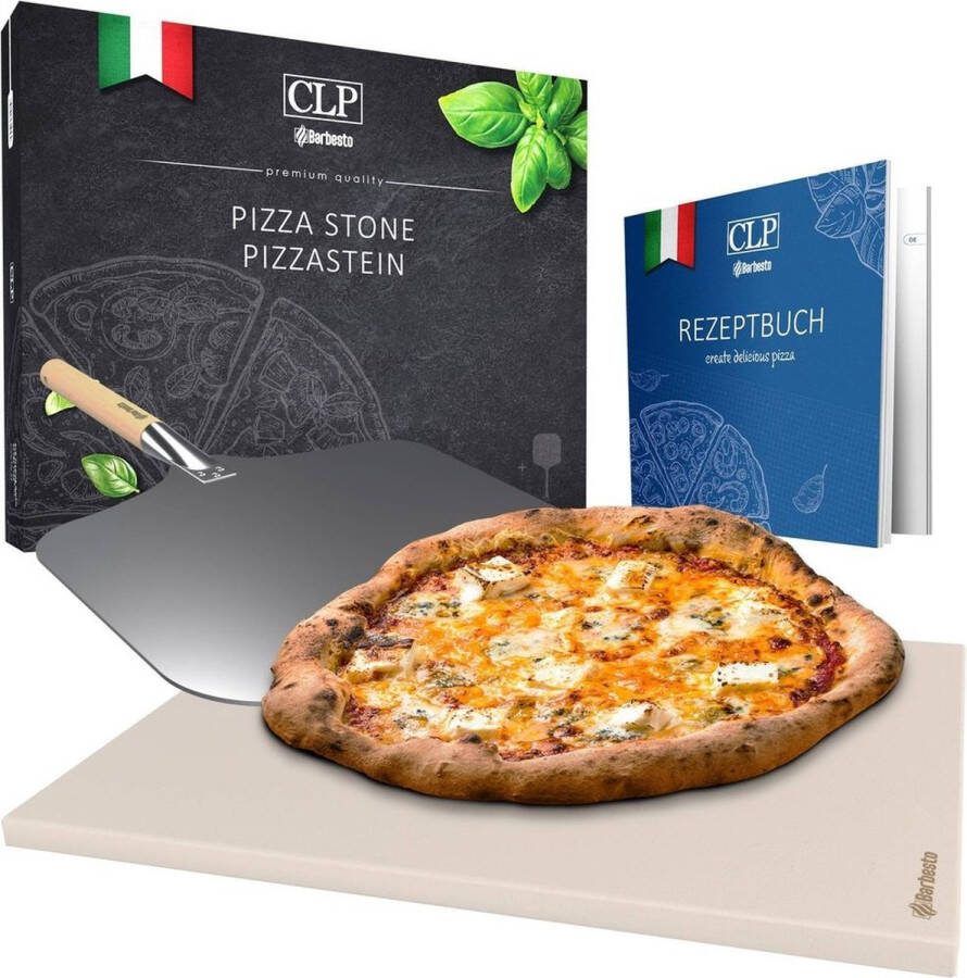 Clp Pizzasteen set Met receptenboek Voor oven of bbq 38x30 cm Pizzasteen Schep
