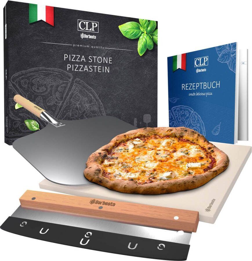 Clp Pizzasteen set Met receptenboek Voor oven of bbq 38x30 cm Pizzasteen Schep Snijder