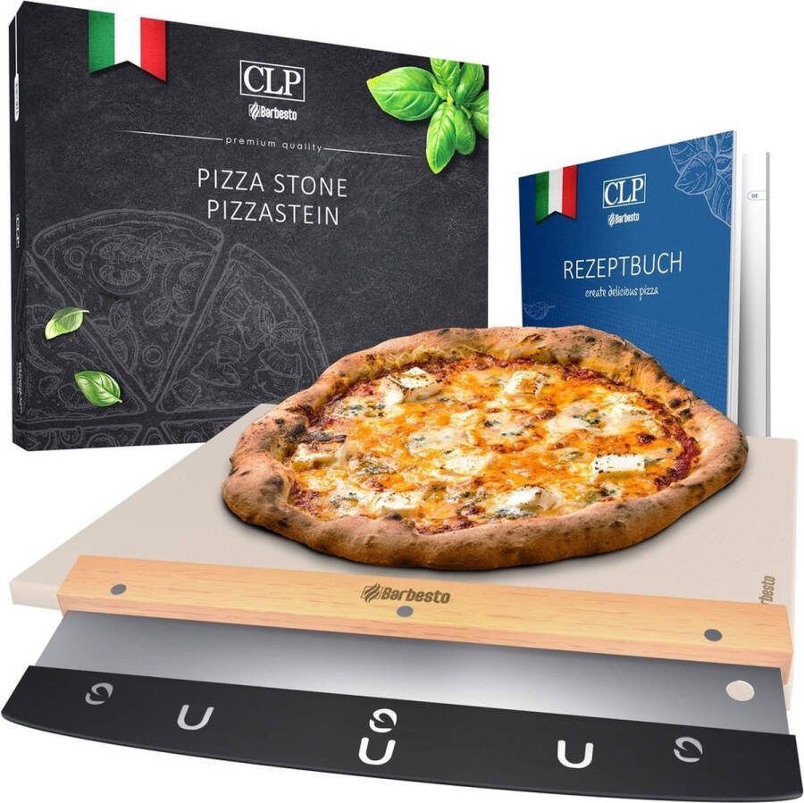 Clp Pizzasteen set Met receptenboek Voor oven of bbq 38x30 cm Pizzasteen Snijder
