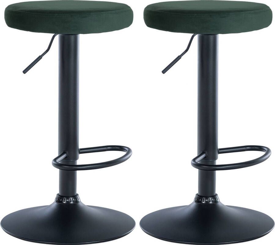 Clp Ponte Set van 2 barkrukken Verstelbaar Velvet Fluweel Metaal mat zwart groen