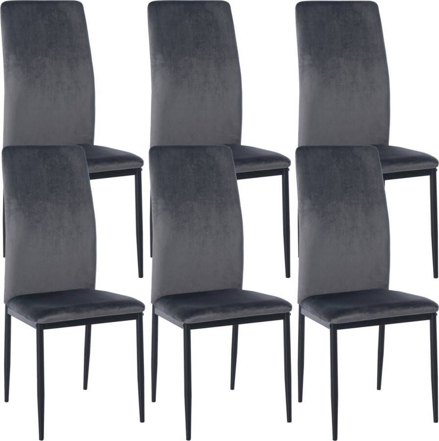 Clp Savino Set van 6 eetkamerstoelen Zonder armleuning Fauteuil Metalen onderstel grijs Fluweel