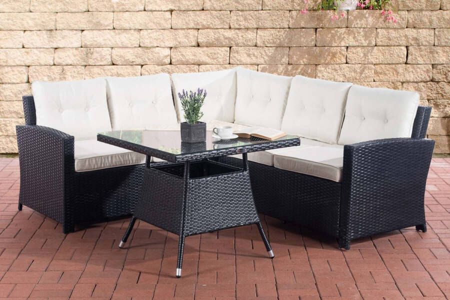 Clp Sierra Tuinset Poly rotan 1 25 mm vlak rotan : zwart kleur bekleding : crème