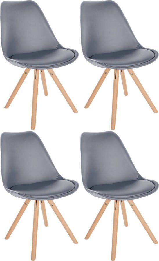 Clp Sofia Set van 4 Eetkamerstoelen Zonder armleuning Kunstleer grijs natura (ronde)