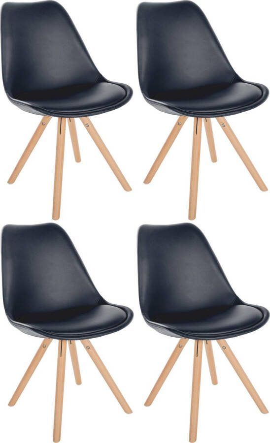 Clp Sofia Set van 4 Eetkamerstoelen Zonder armleuning Kunstleer zwart natura (ronde)