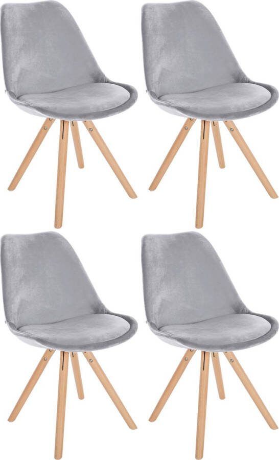 Clp Sofia Set van 4 Eetkamerstoelen Zonder armleuning Velvet Fluweel licht grijs natura (ronde)