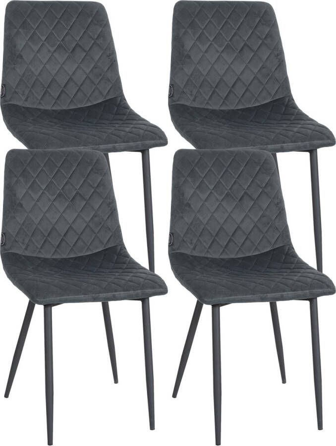 Clp Telde Set van 4 Eetkamerstoelen Zonder armleuning Metaal frame Fluweel Velvet donkergrijs