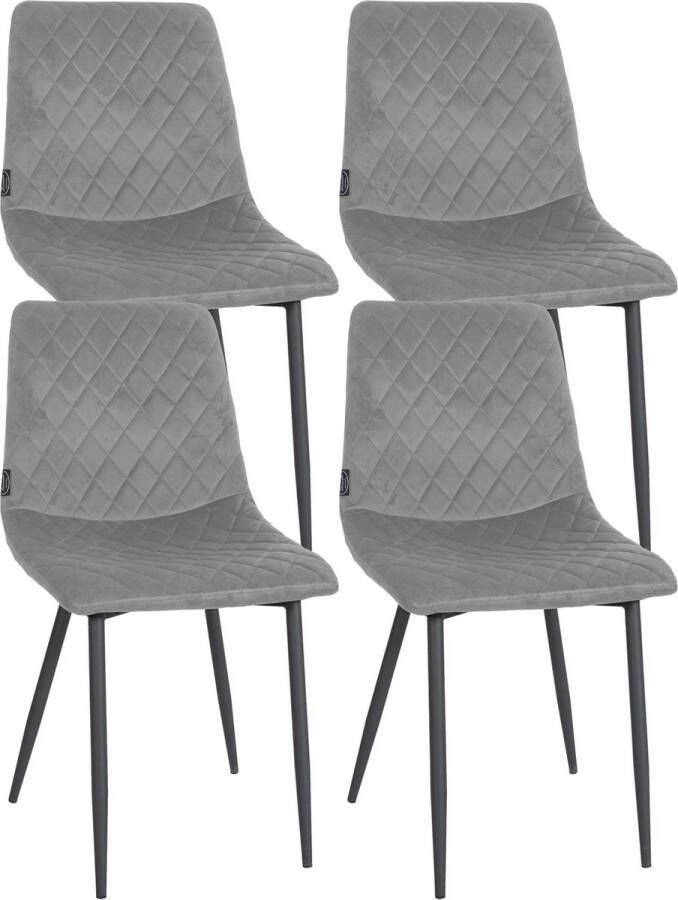 Clp Telde Set van 4 Eetkamerstoelen Zonder armleuning Metaal frame Fluweel Velvet grijs