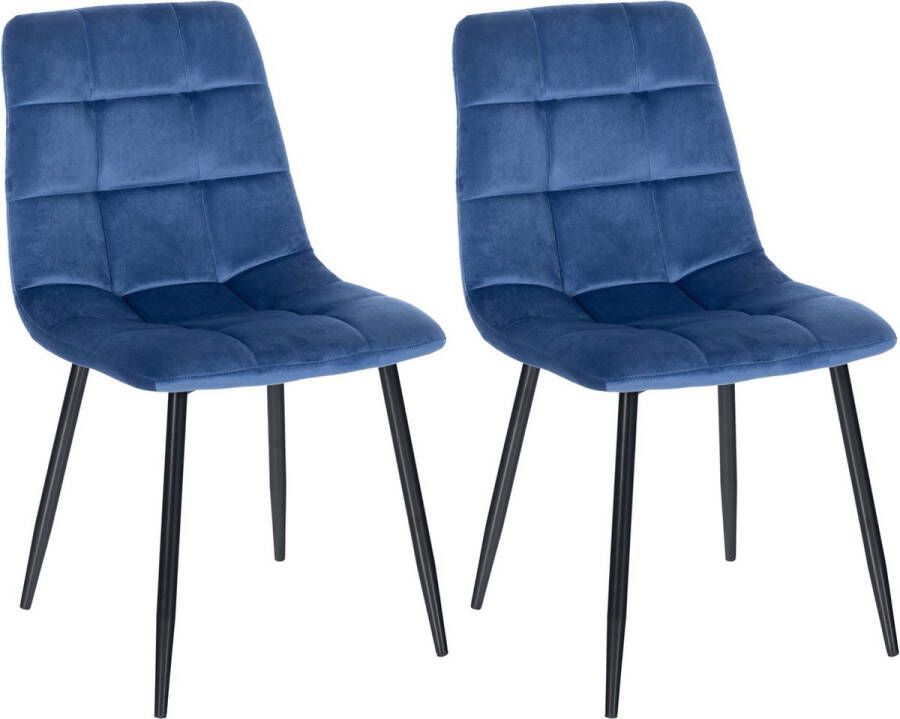 Clp Tilde Set van 2 eetkamerstoelen Zonder armleuning Industrieel blauw Fluweel
