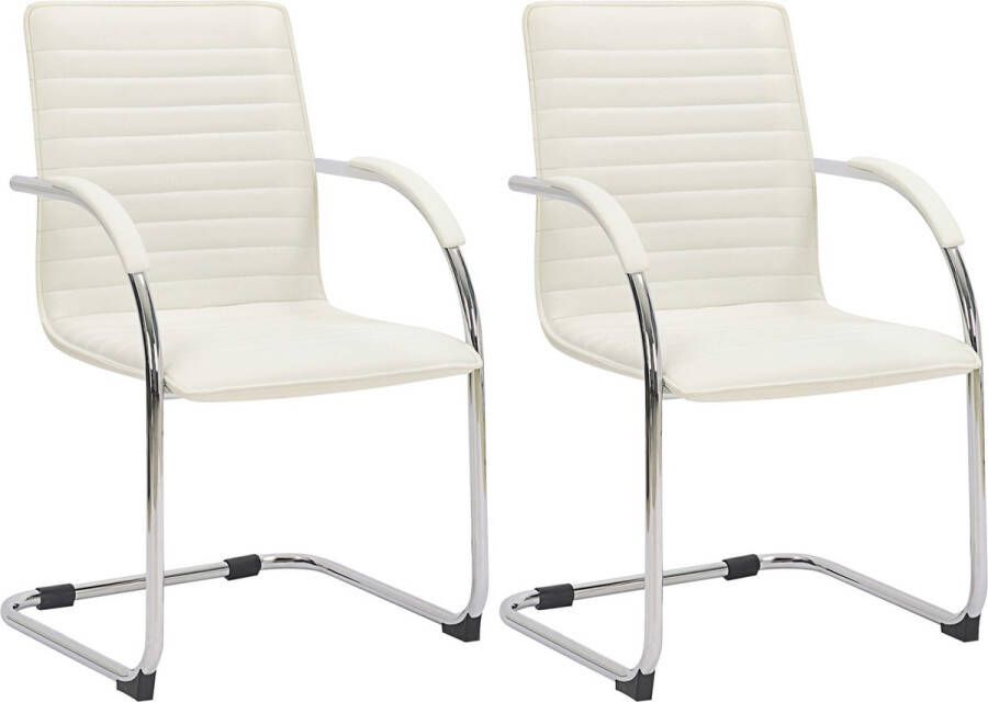 Clp Tira Set van 2 Eetkamerstoelen Bezoekersstoel Met armleuning Kunstleer wit
