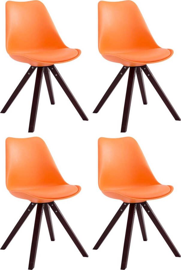 Clp Toulouse Set van 4 stoelen Vierkant Kunstleer oranje cappuccino