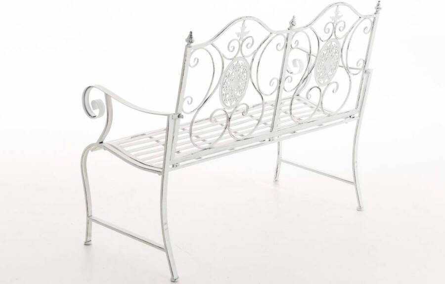 Clp Tuinbank PUNJAB met romantische ornamenten zitbank tuinbankje tuinmeubel buitenbank decoratiebank balkonbank terrasbank serrebank parkbank landhuisstijl country life stijl metaal met poedercoating 120 x 50 cm antiek wit