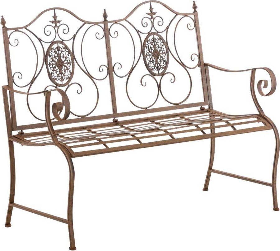 Clp Tuinbank PUNJAB met romantische ornamenten zitbank tuinbankje tuinmeubel buitenbank decoratiebank balkonbank terrasbank serrebank parkbank landhuisstijl country life stijl metaal met poedercoating 120 x 50 cm antiek bruin