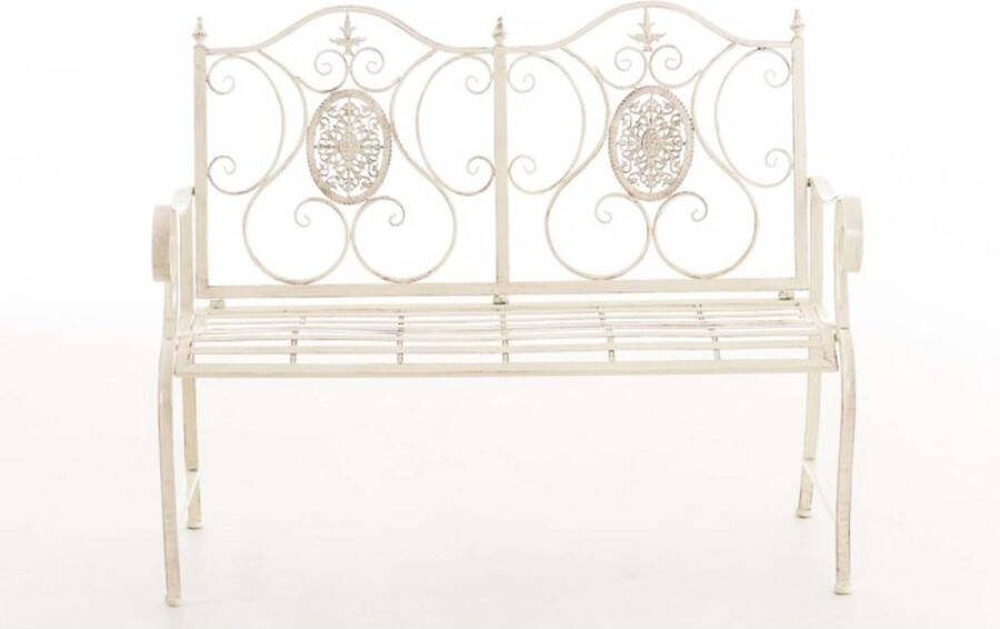 Clp Tuinbank PUNJAB met romantische ornamenten zitbank tuinbankje tuinmeubel buitenbank decoratiebank balkonbank terrasbank serrebank parkbank landhuisstijl country life stijl metaal met poedercoating 120 x 50 cm antiek creme