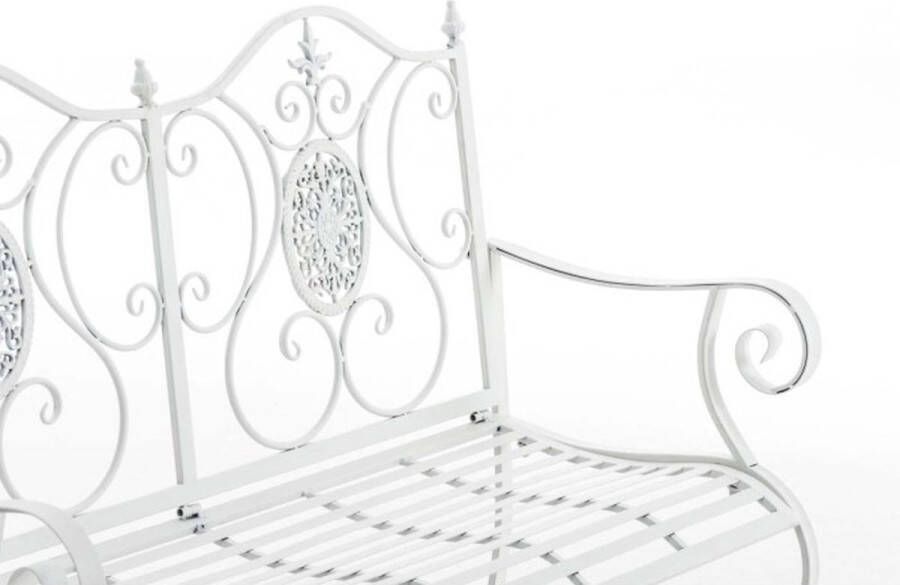 Clp Tuinbank PUNJAB met romantische ornamenten zitbank tuinbankje tuinmeubel buitenbank decoratiebank balkonbank terrasbank serrebank parkbank landhuisstijl country life stijl metaal met poedercoating 120 x 50 cm wit