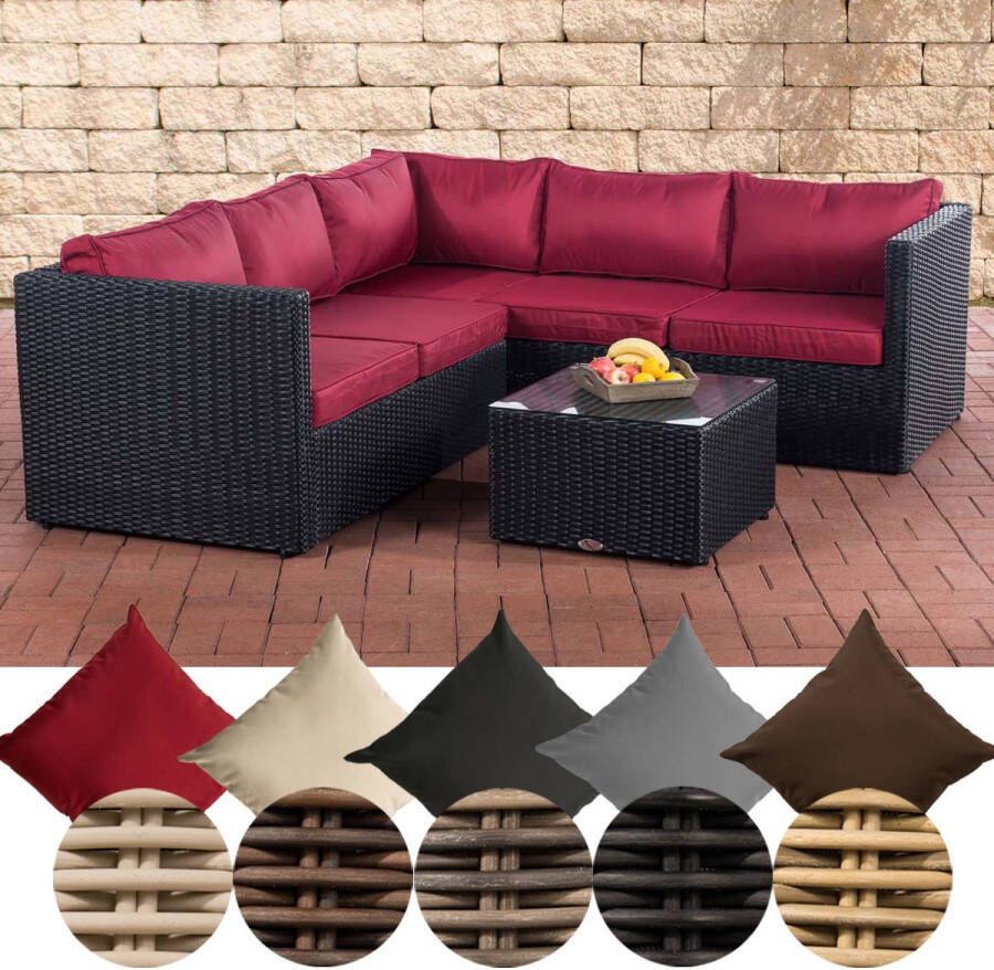 Clp Wicker poly rotan lounge Set LIBERI Ronde rotan van 5 mm 25 verschillende kleurencombinaties comfortabele en praktische stoelen zwart robijnrood