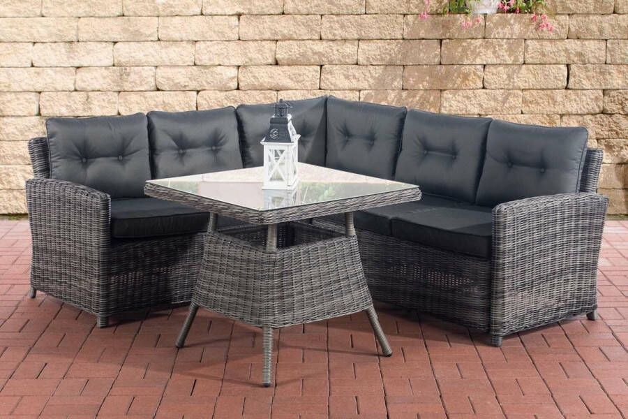 Clp Wicker poly rotan tuinset SIERRA zithoek met kussens verkrijgbaar in 25 verschillende kleurencombinaties 5 mm ronde rotan kleur : grijs gemêleerd kleur bekleding : antraciet