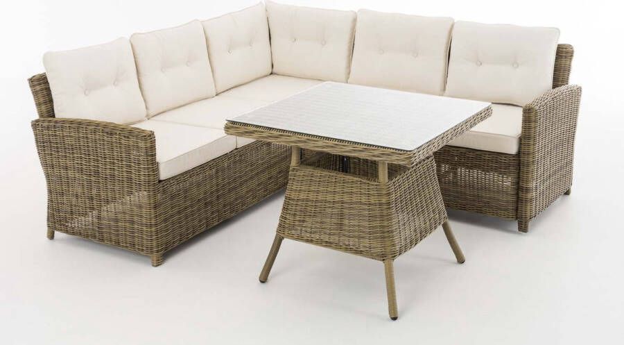 Clp Wicker poly rotan tuinset SIERRA zithoek met kussens verkrijgbaar in 25 verschillende kleurencombinaties 5 mm ronde rotan kleur : natuur kleur bekleding : crème
