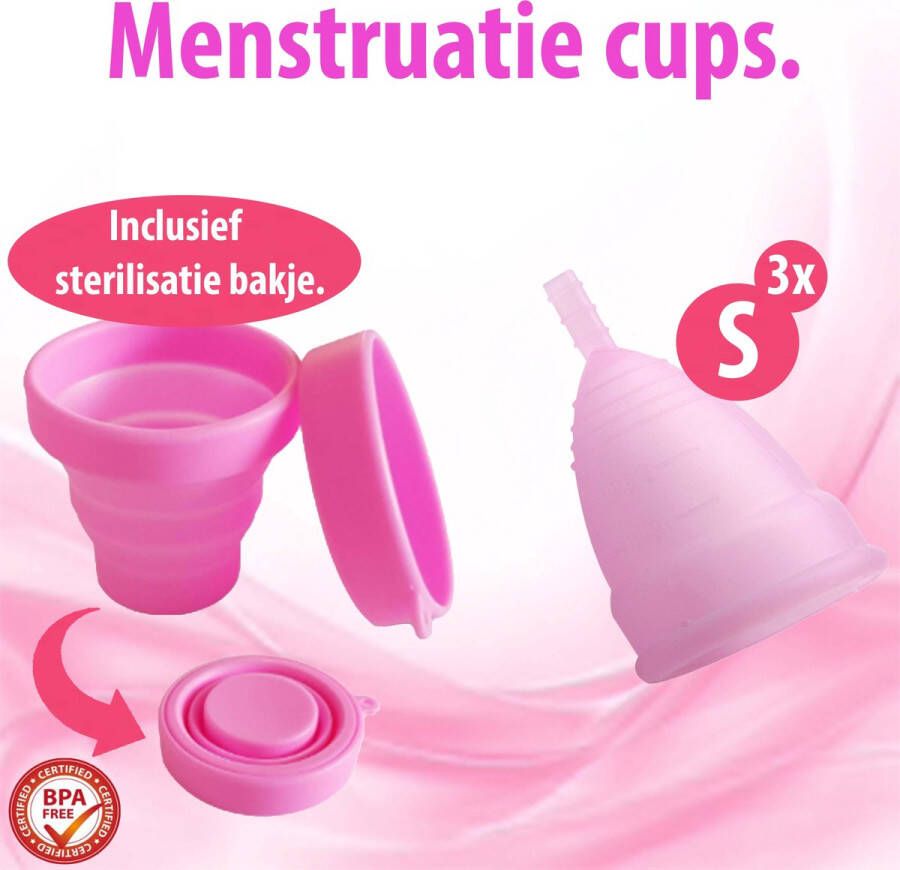 CM Lifestyle Menstruatie cup Menstruatiecup Set van 4 Sterilisatie cup Menstruatie 3x Maat S Herbruikbaar Hoogwaardig medisch siliconen Duopak Milieuvriendelijk Comfortabel Hygiënisch