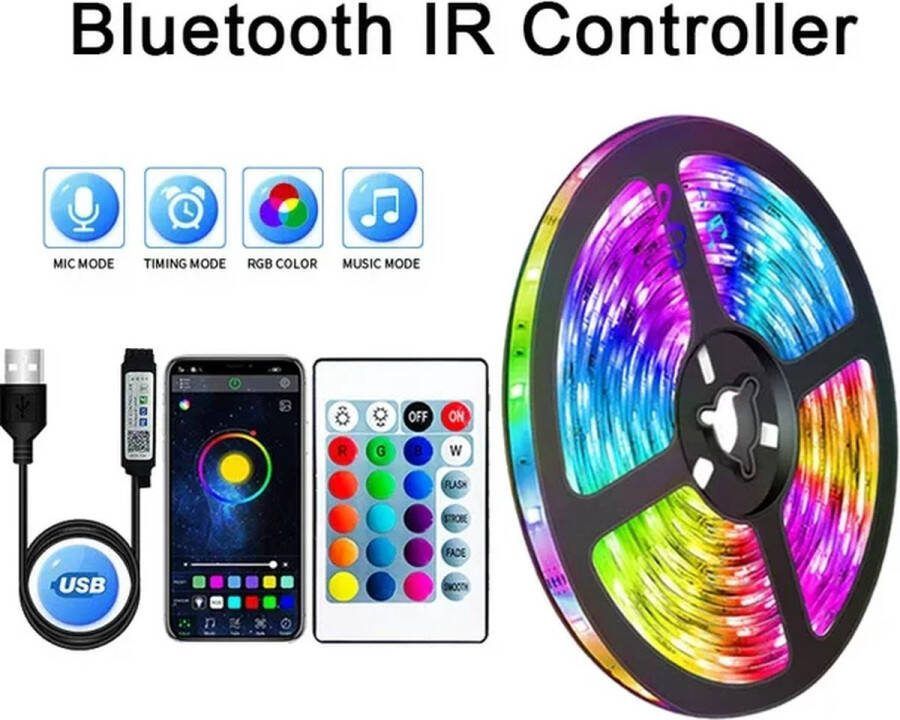 CMA RGB LED Strip 20 Meter Bluetooth Timer en Muziek Modus Verlichting Met App Bediening en Afstandsbediening Dimbaar Bluetooth – 5050 18leds m Zelfklevend 5M 10M 15M 20M 25M 30M