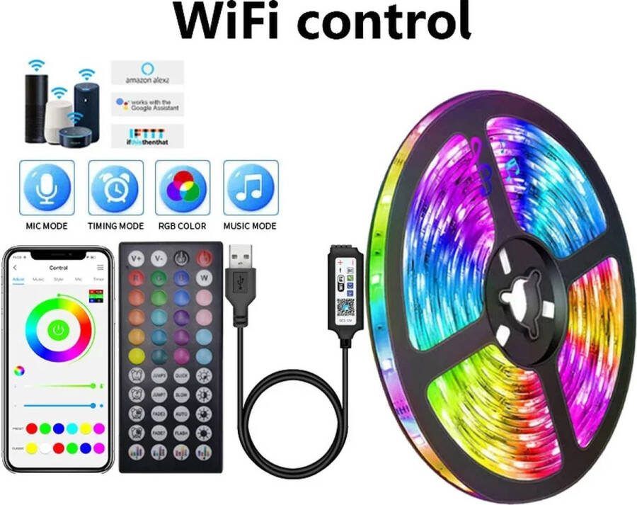 CMA RGB LED Strip 25 Meter Wifi Controller Timer en Muziek Modus Verlichting Met App Bediening en Afstandsbediening Dimbaar – 18leds m Zelfklevend 5M 10M 15M 20M 25M 30M