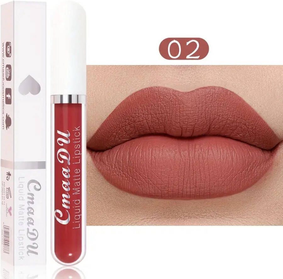 CmaaDU Lippenstift In Vloeibare Vorm Waterproof En Mat Plakt Niet 1 Stuk Stijl 2
