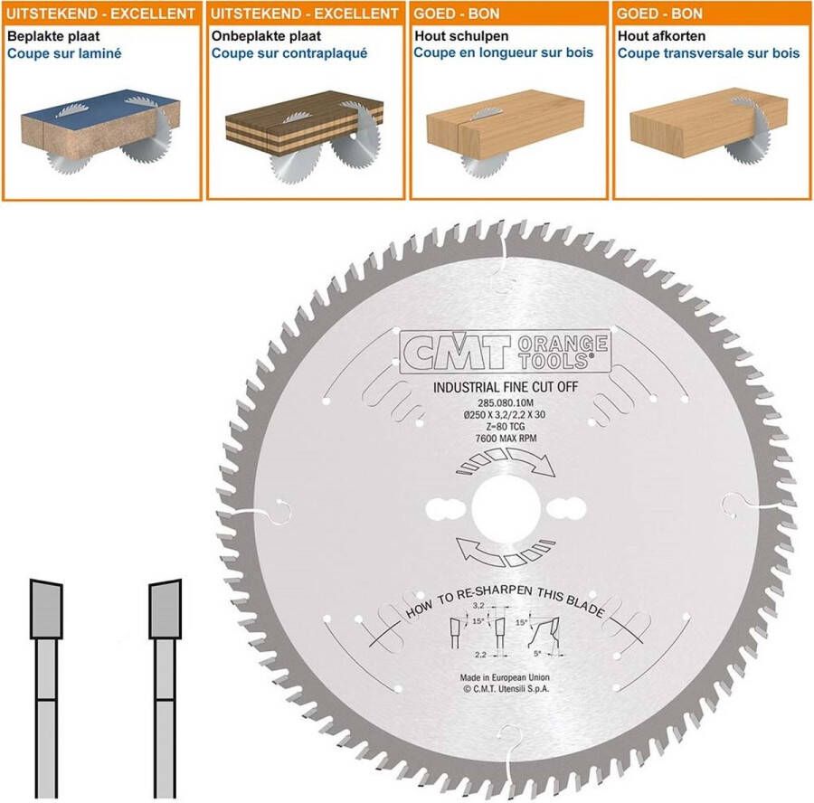 CMT Cirkelzaag fijne afwerking HW 250x30x3 2 Z80 Massieve houtsoorten