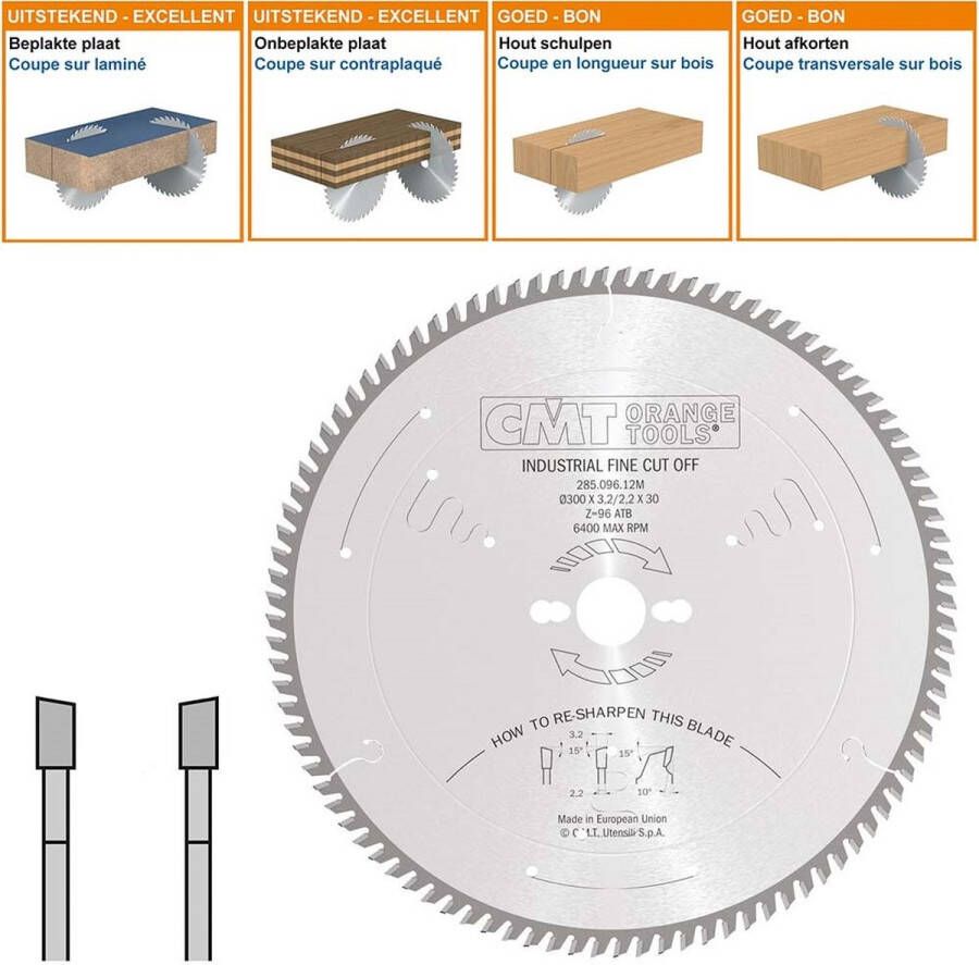 CMT Cirkelzaag fijne afwerking HW 300x30x3 2 Z96 Massieve houtsoorten