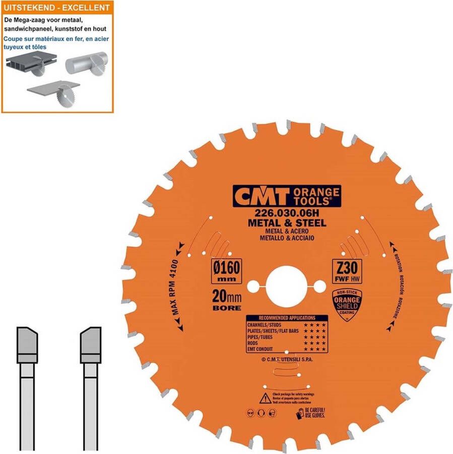 CMT Cirkelzaag HW 160x20x2 Z30 Ferro- en non-ferro metalen sandwich panelen