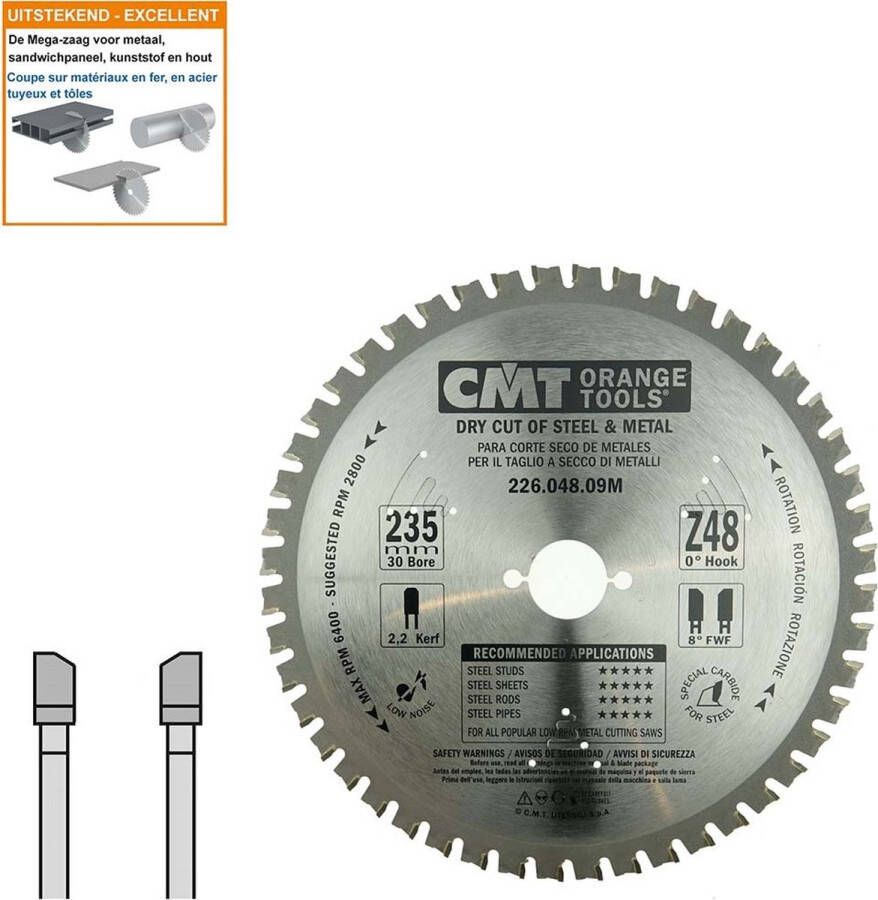 CMT Cirkelzaag HW 235x30x2 2 Z48 Ferro- en non-ferro metalen sandwich panelen