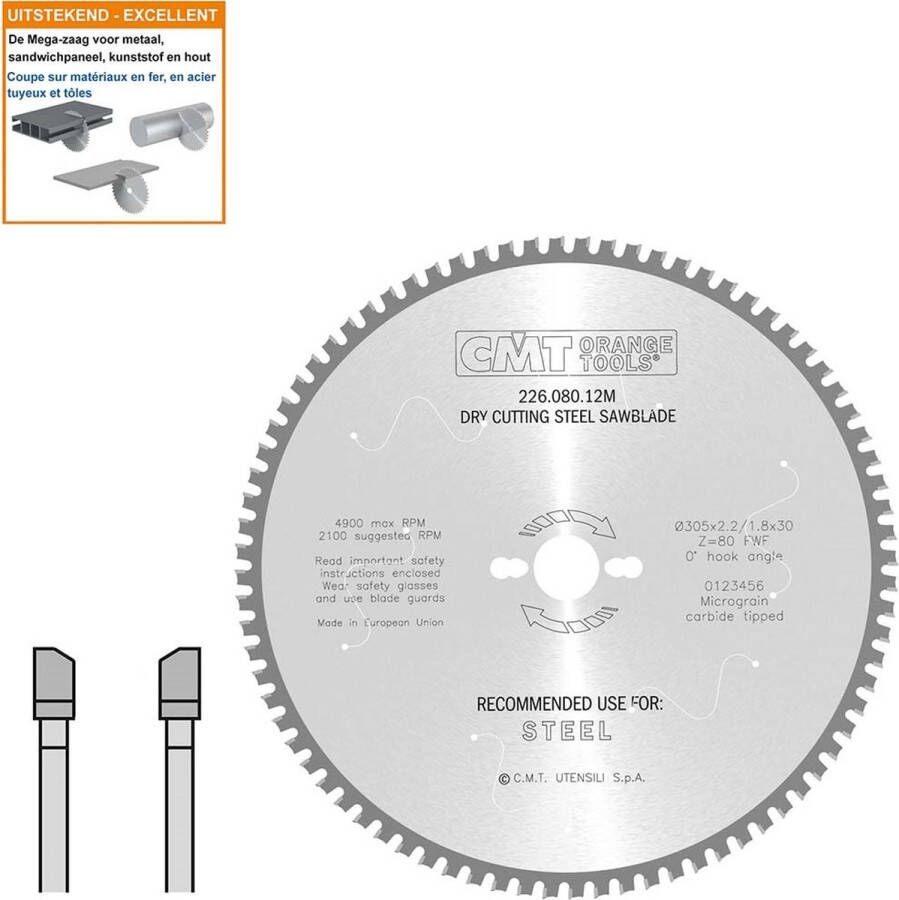 CMT Cirkelzaag HW 305x30x2 2 Z80 Ferro- en non-ferro metalen sandwich panelen