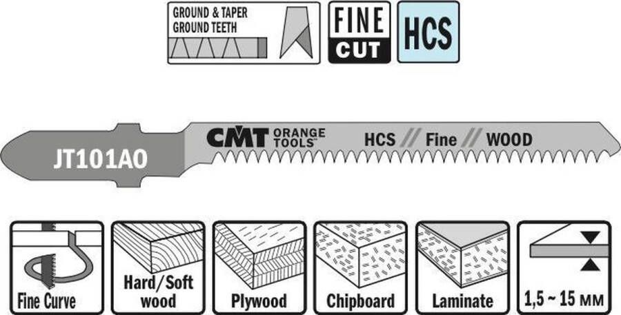CMT JT101AO-5 decoupeerzaag HCS 50 x 76 mm. 20tpi (hard zacht hout multiplex spaanplaat beplakte plaat)