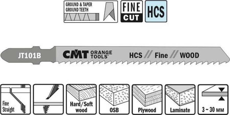 CMT JT101B-5 decoupeerzaag HCS 75 x 100 mm. 10tpi (hard zacht hout OSB multiplex beplakte plaat)