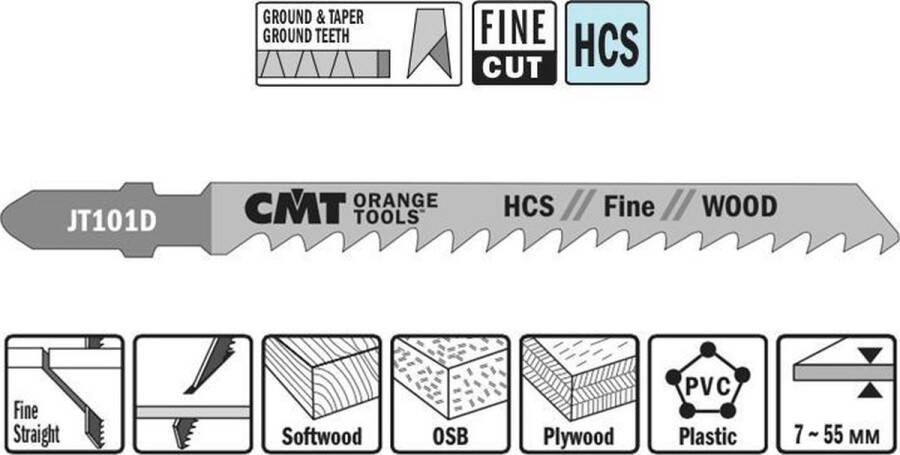 CMT JT101D-5 decoupeerzaag HCS 75 x 100 mm. 6tpi (zacht hout OSB multiplex kunststof)