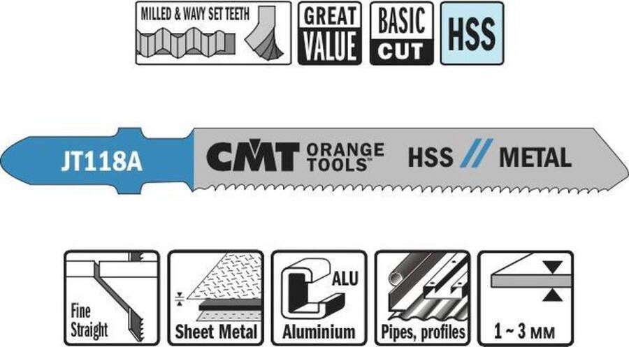 CMT JT118A-5 decoupeerzaag HSS 50 x 76 mm. 21tpi (plaatstaal aluminium buizen profielen)